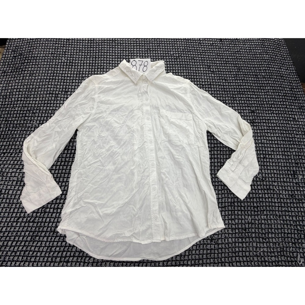 Beachlunchlounge Button Down Shirt Womens M White Long Sleeve Pocket